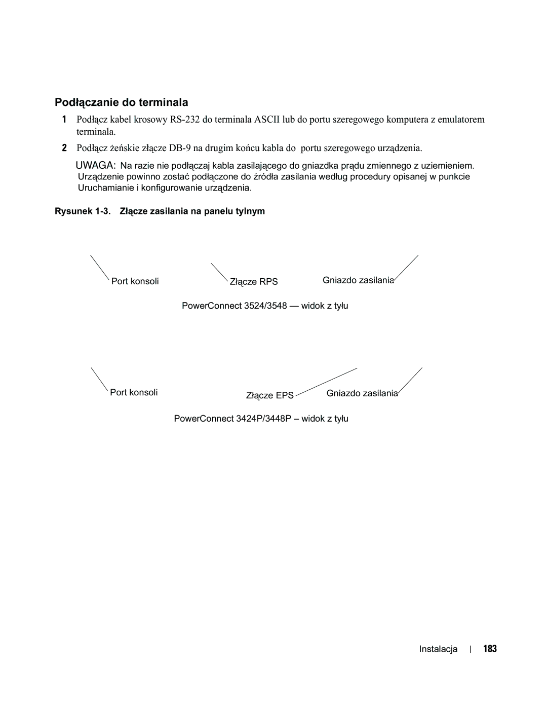 Dell 35XX manual Podłączanie do terminala, 183 