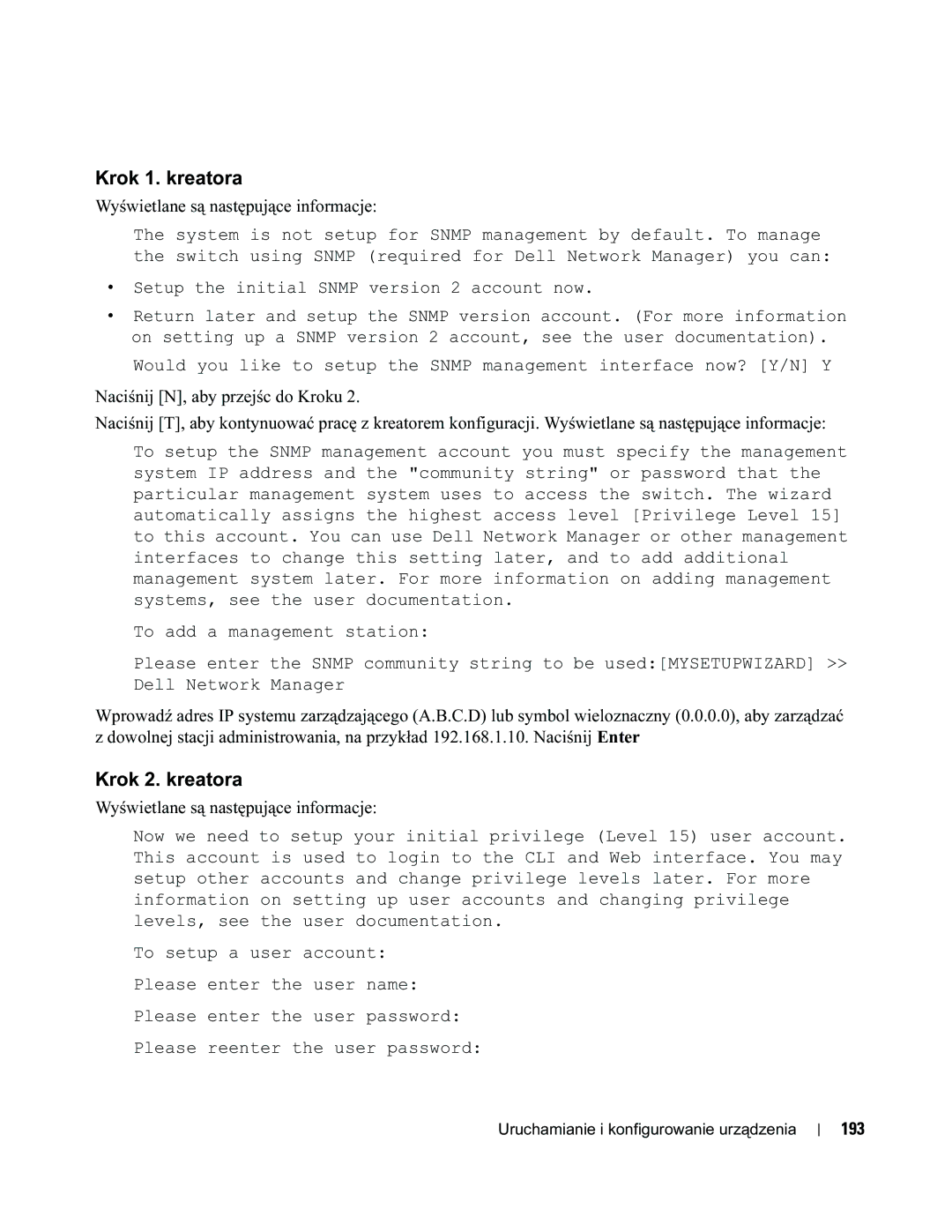 Dell 35XX manual Krok 1. kreatora, Krok 2. kreatora, 193 