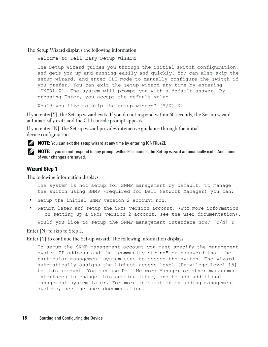 Dell 35XX manual Wizard Step, Setup Wizard displays the following information, Following information displays 