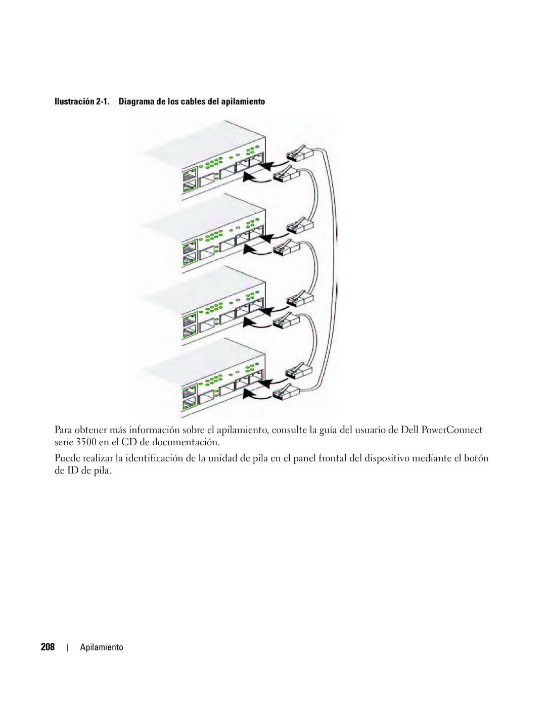 Dell 35XX manual Ilustración 2-1. Diagrama de los cables del apilamiento 