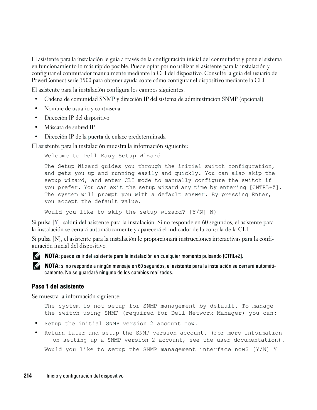 Dell 35XX manual Paso 1 del asistente, Se muestra la información siguiente, 214 