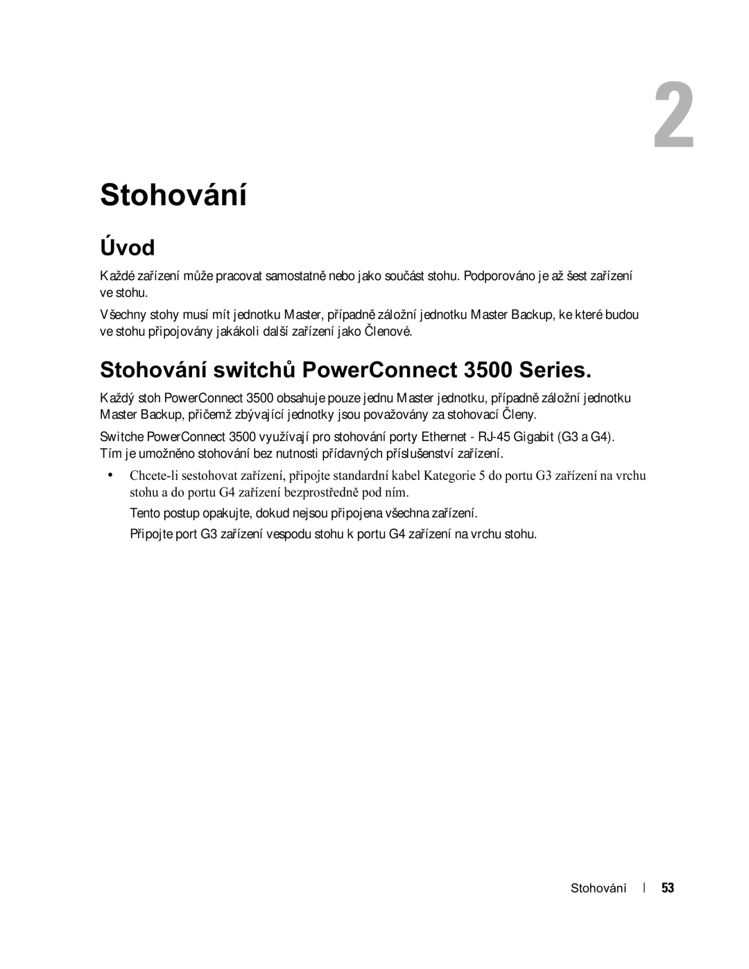 Dell 35XX manual Úvod, Stohování switchů PowerConnect 3500 Series 