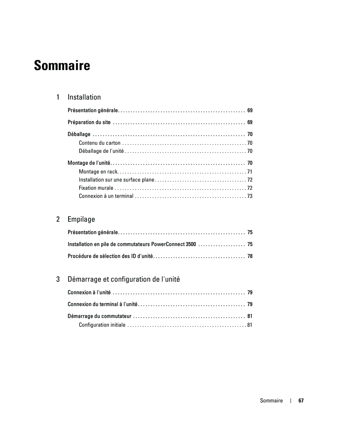 Dell 35XX manual Sommaire, Présentation générale Préparation du site 