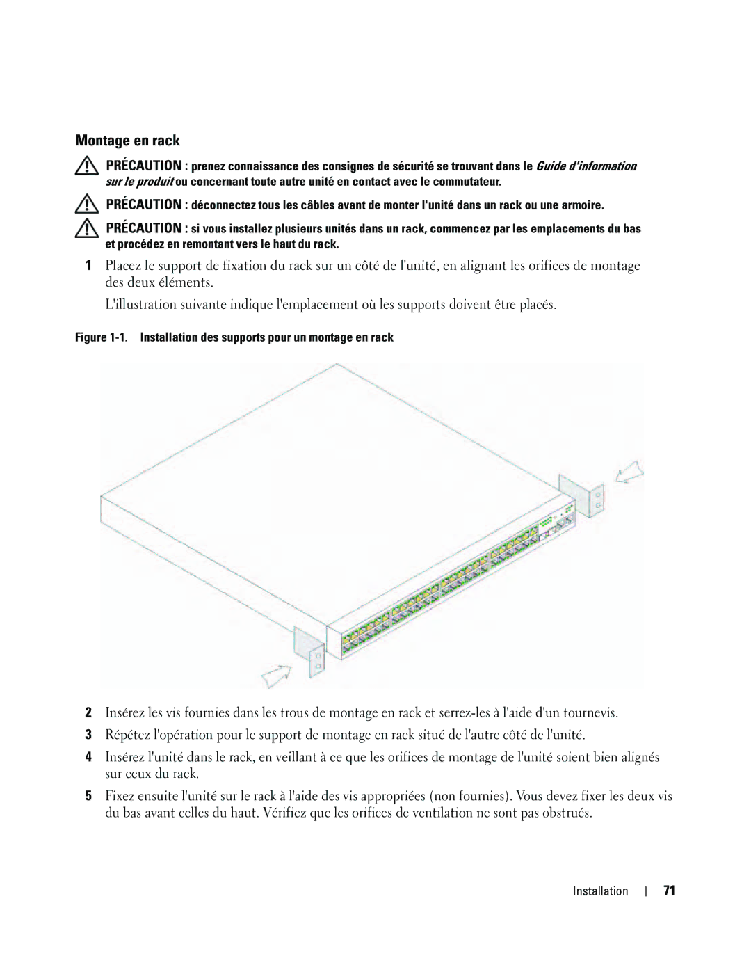 Dell 35XX manual Montage en rack, Installation des supports pour un montage en rack 