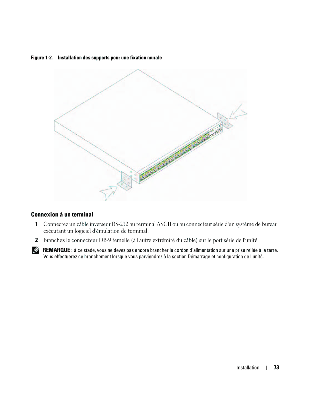 Dell 35XX manual Connexion à un terminal, Installation des supports pour une fixation murale 