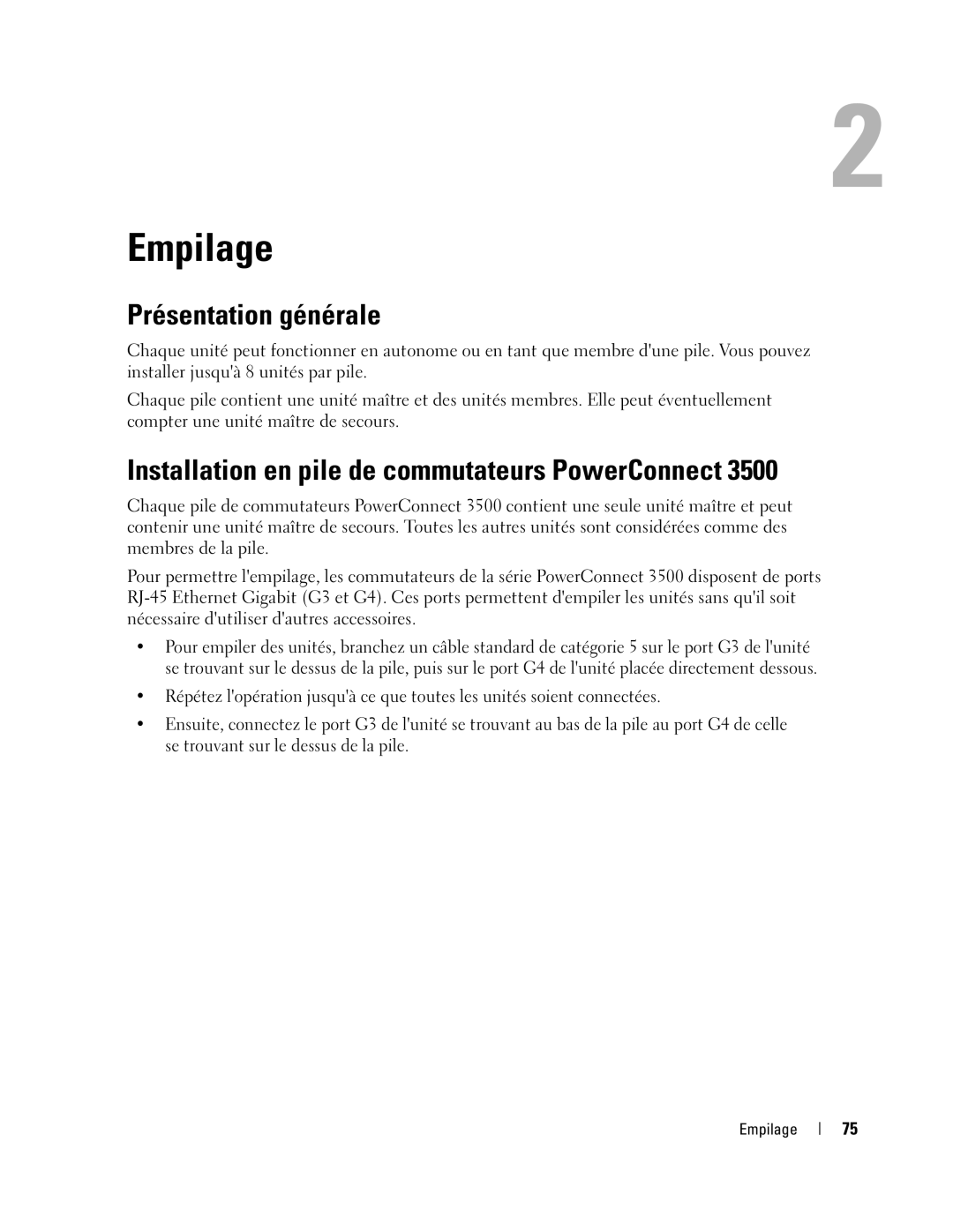 Dell 35XX manual Empilage, Présentation générale, Installation en pile de commutateurs PowerConnect 