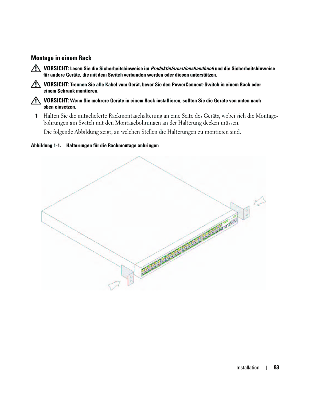 Dell 35XX manual Montage in einem Rack 