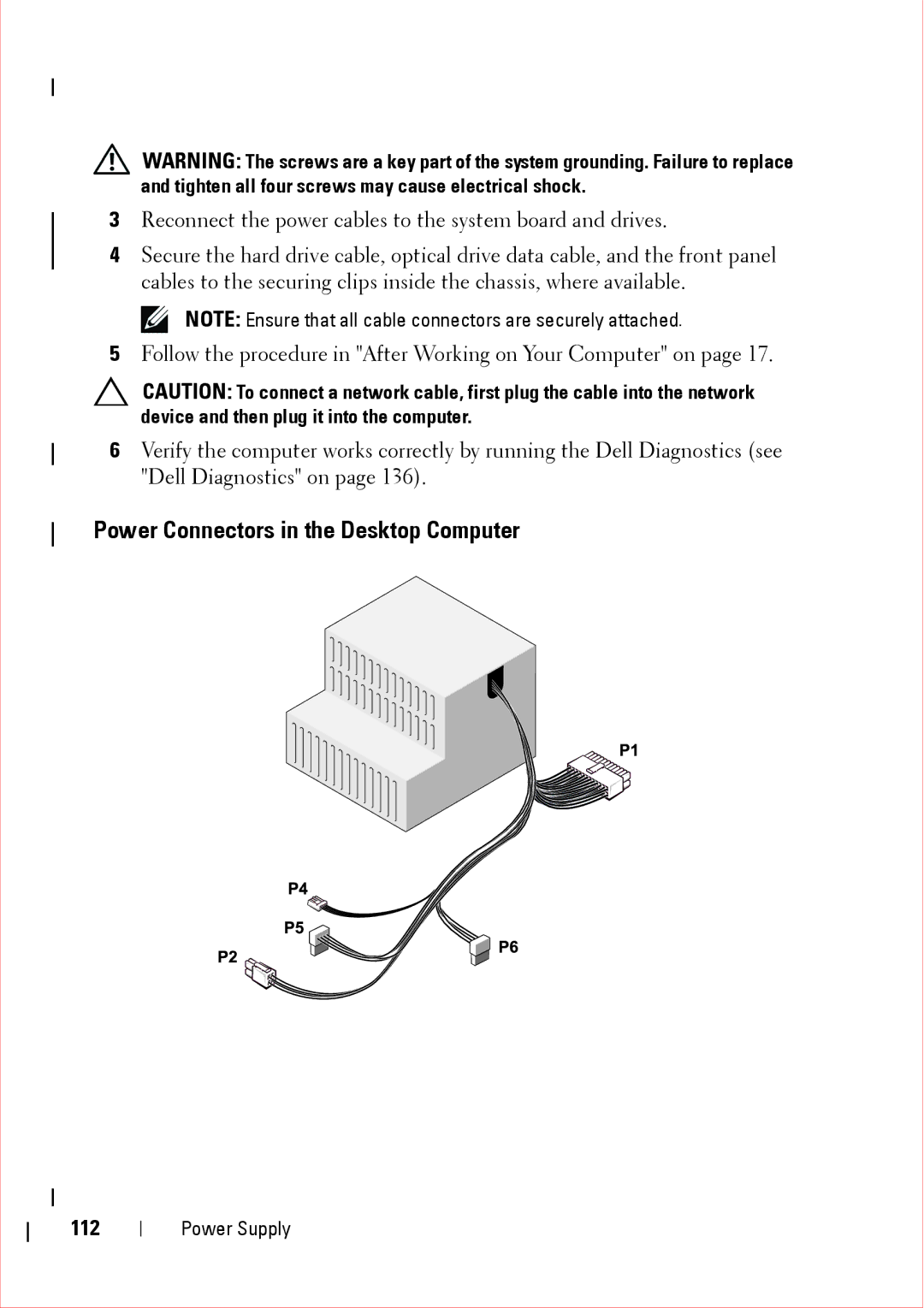 Dell 360 service manual Power Connectors in the Desktop Computer, 112 