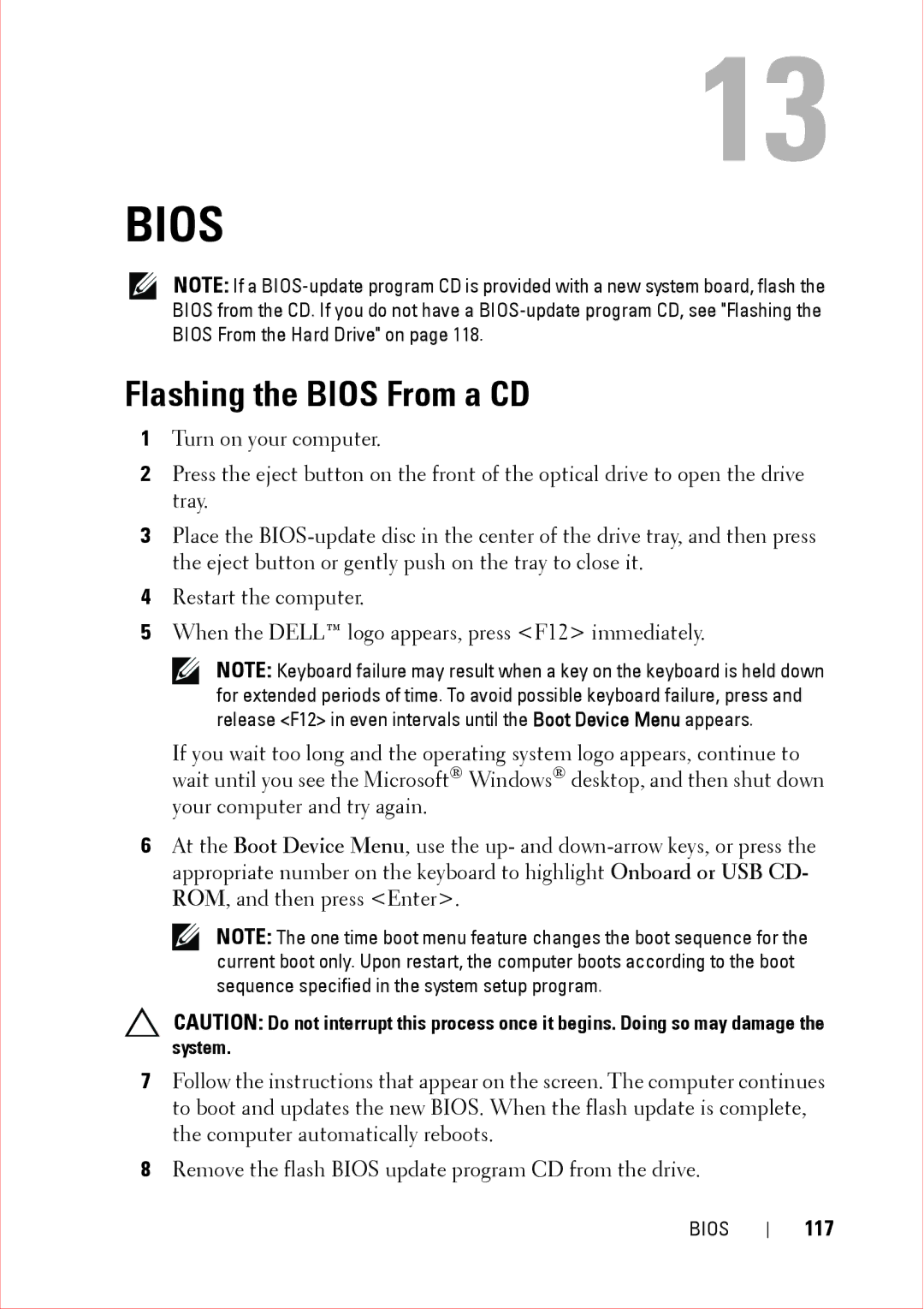 Dell 360 service manual Flashing the Bios From a CD, 117 