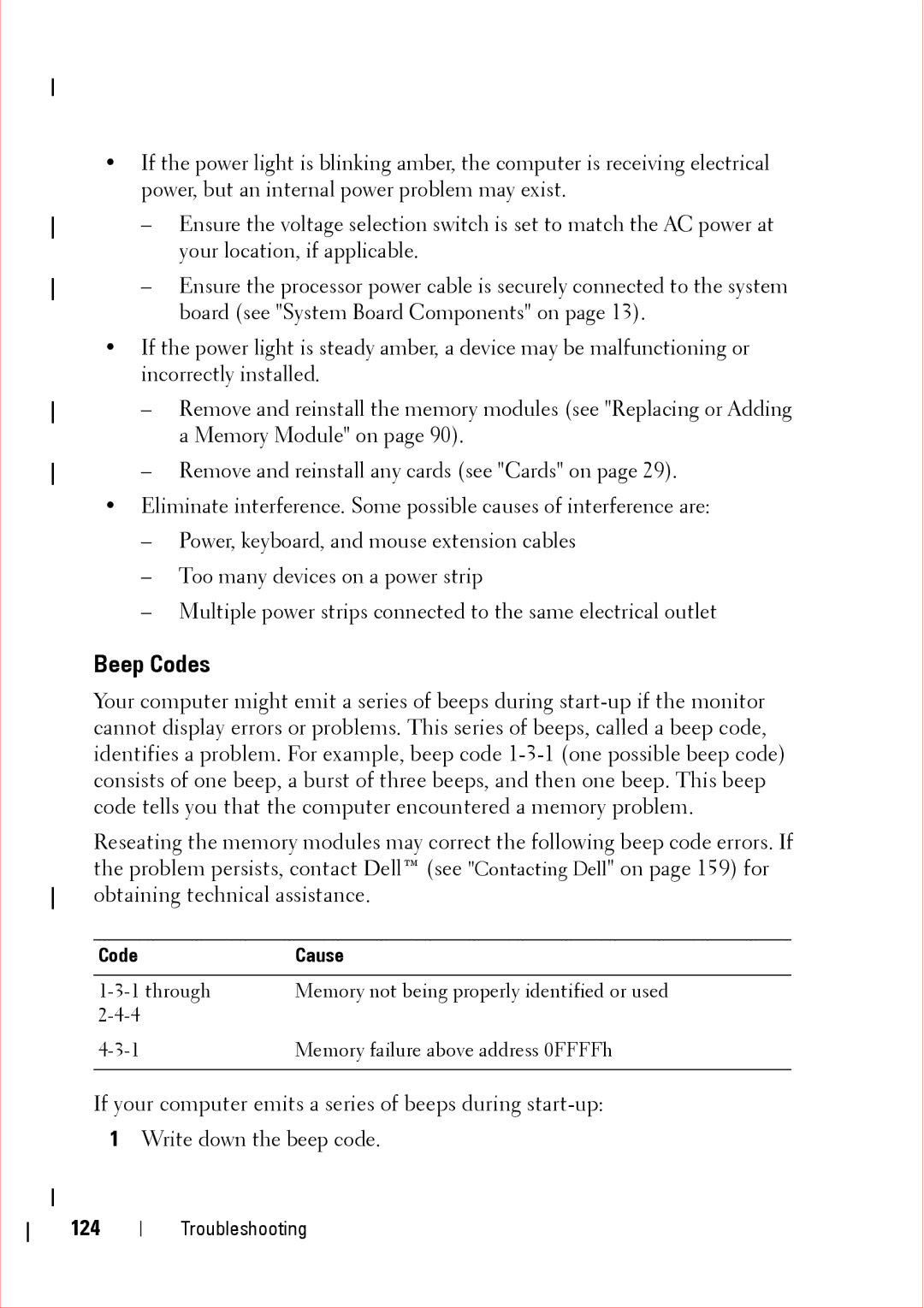 Dell 360 service manual Beep Codes, 124 