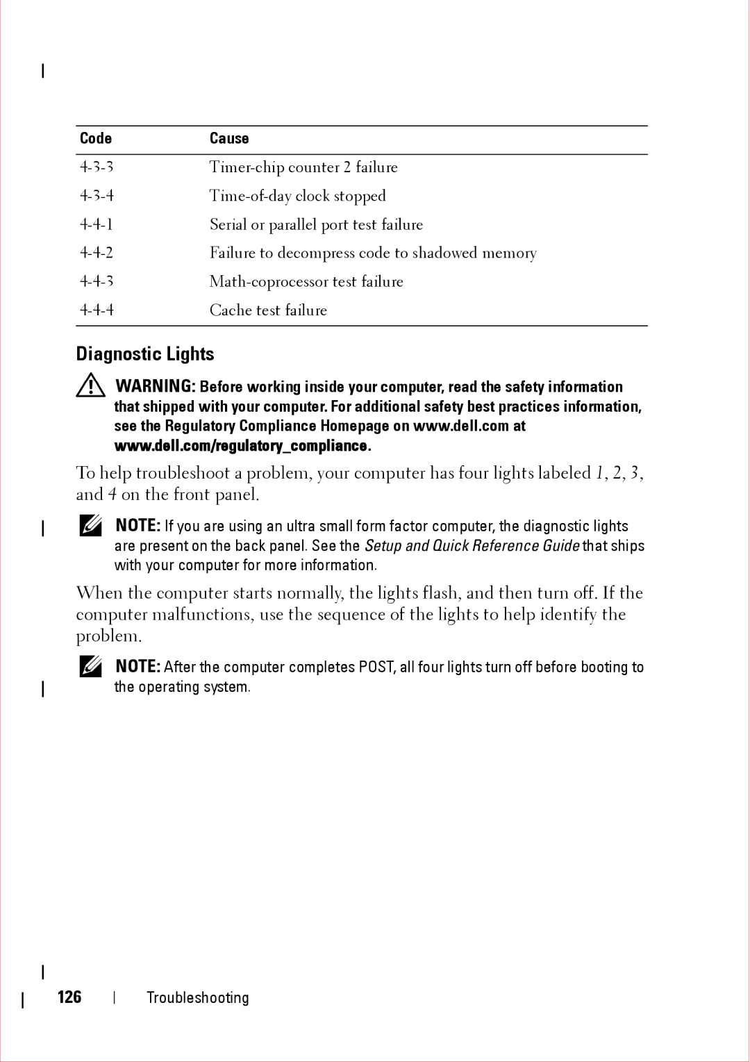 Dell 360 service manual Diagnostic Lights, 126 