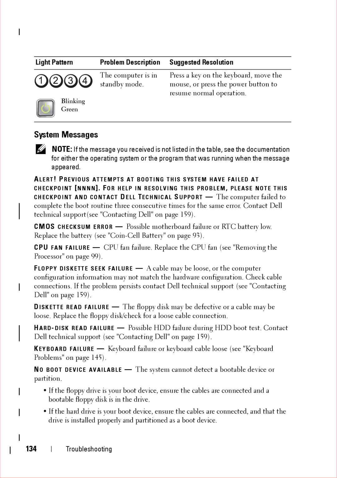 Dell 360 service manual System Messages, 134 