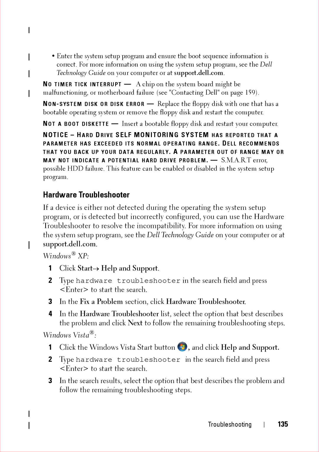 Dell 360 service manual Hardware Troubleshooter, 135 