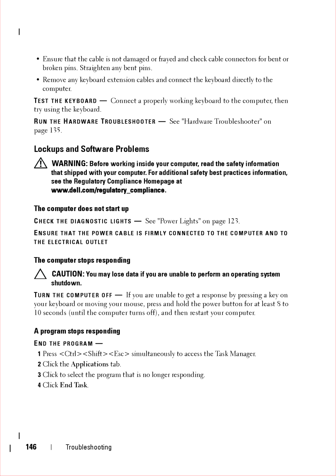 Dell 360 Lockups and Software Problems, Computer does not start up, Computer stops responding, Program stops responding 