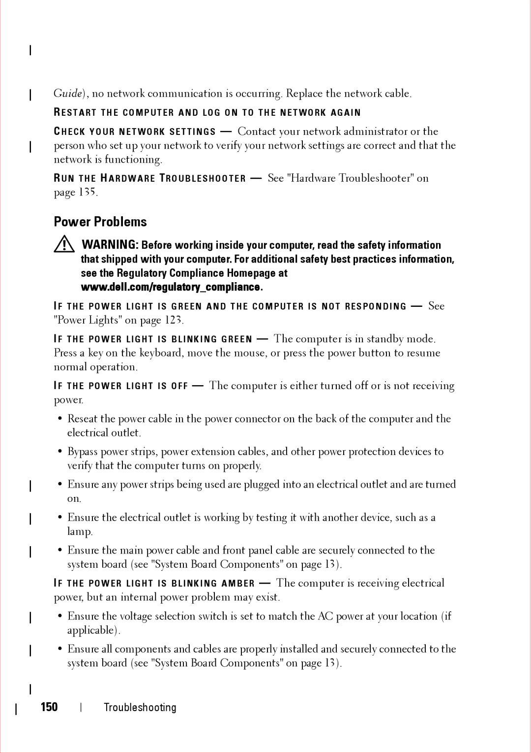 Dell 360 service manual Power Problems, 150 