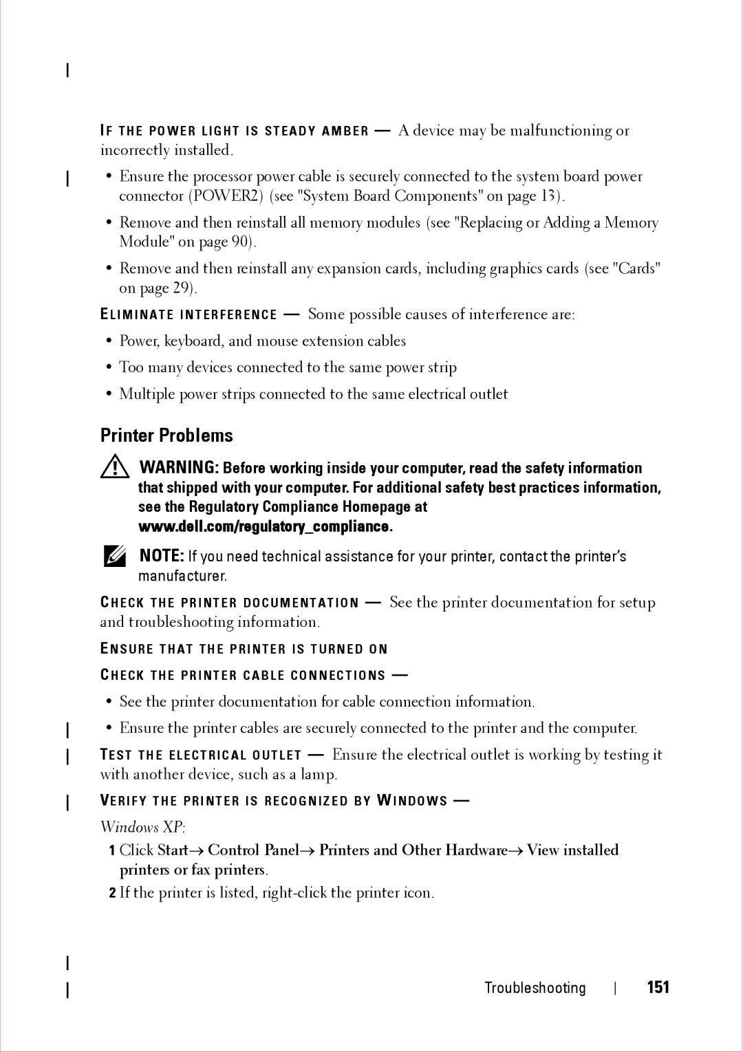 Dell 360 service manual Printer Problems, 151 