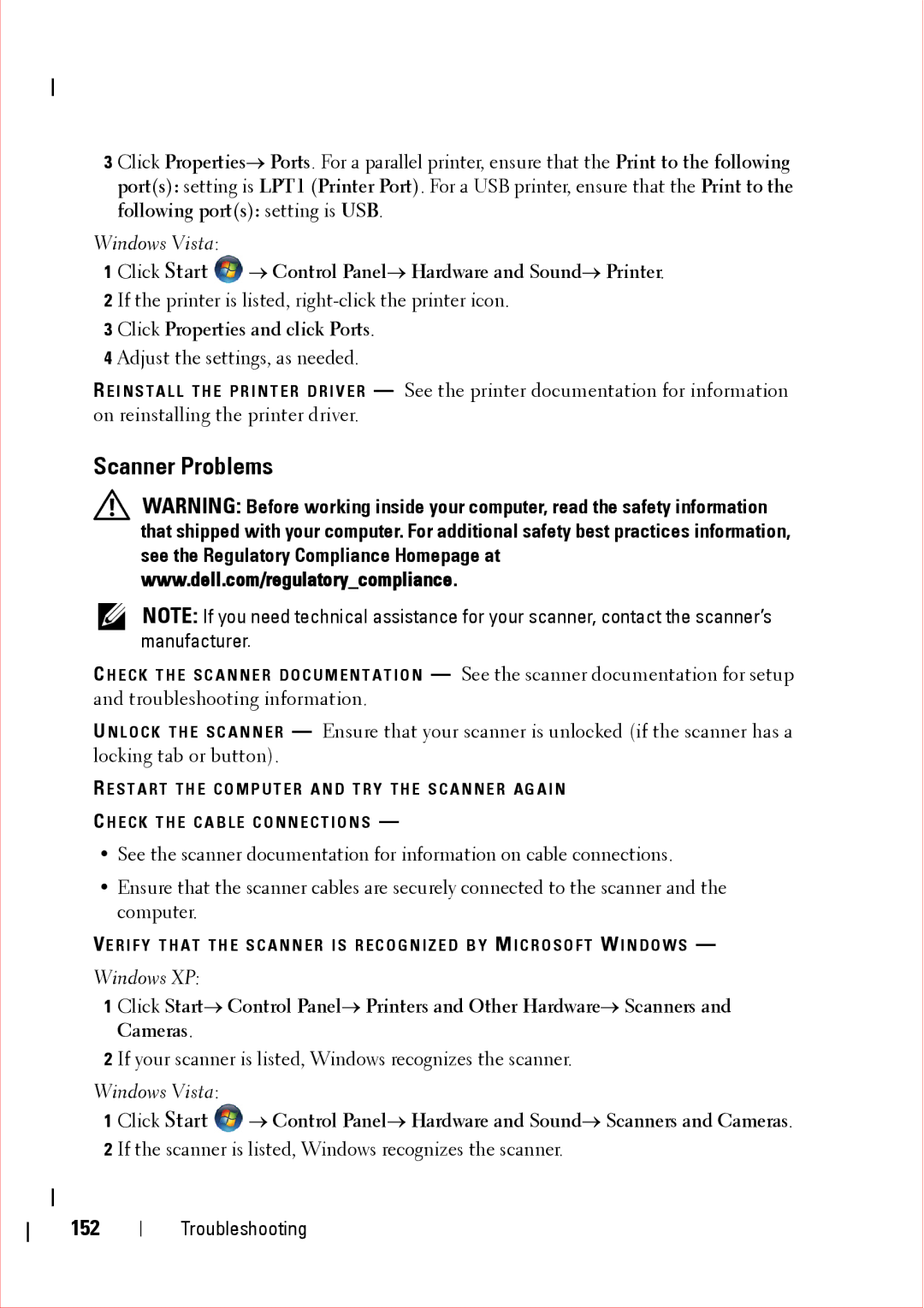 Dell 360 service manual Scanner Problems, 152 