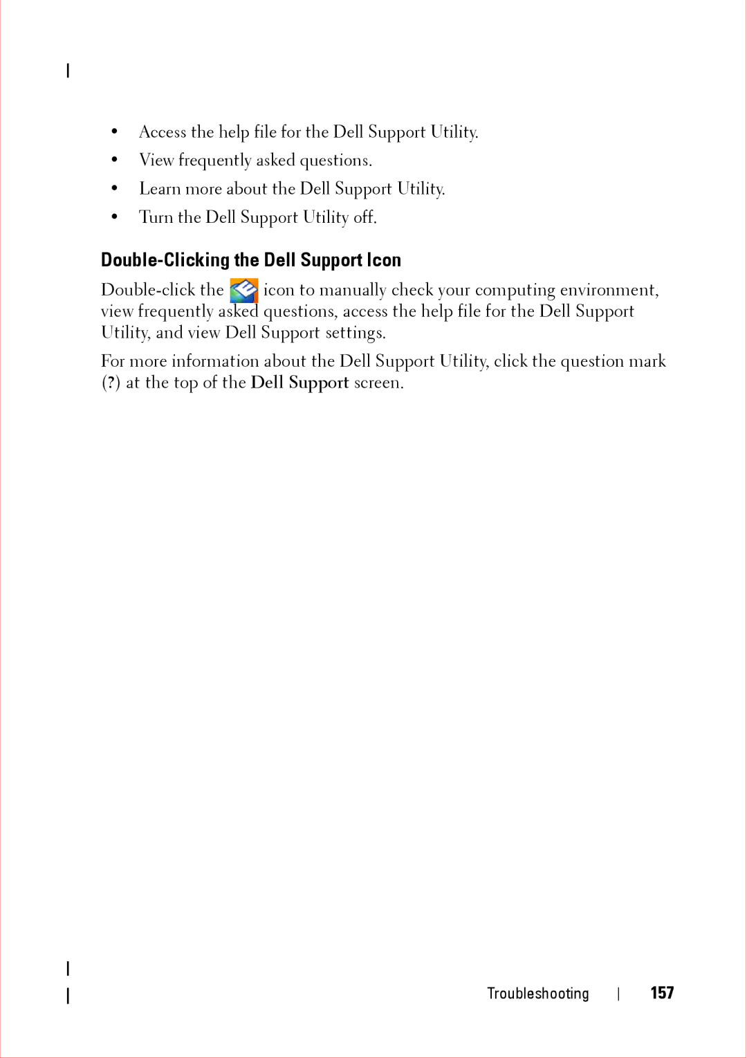 Dell 360 service manual Double-Clicking the Dell Support Icon, 157 