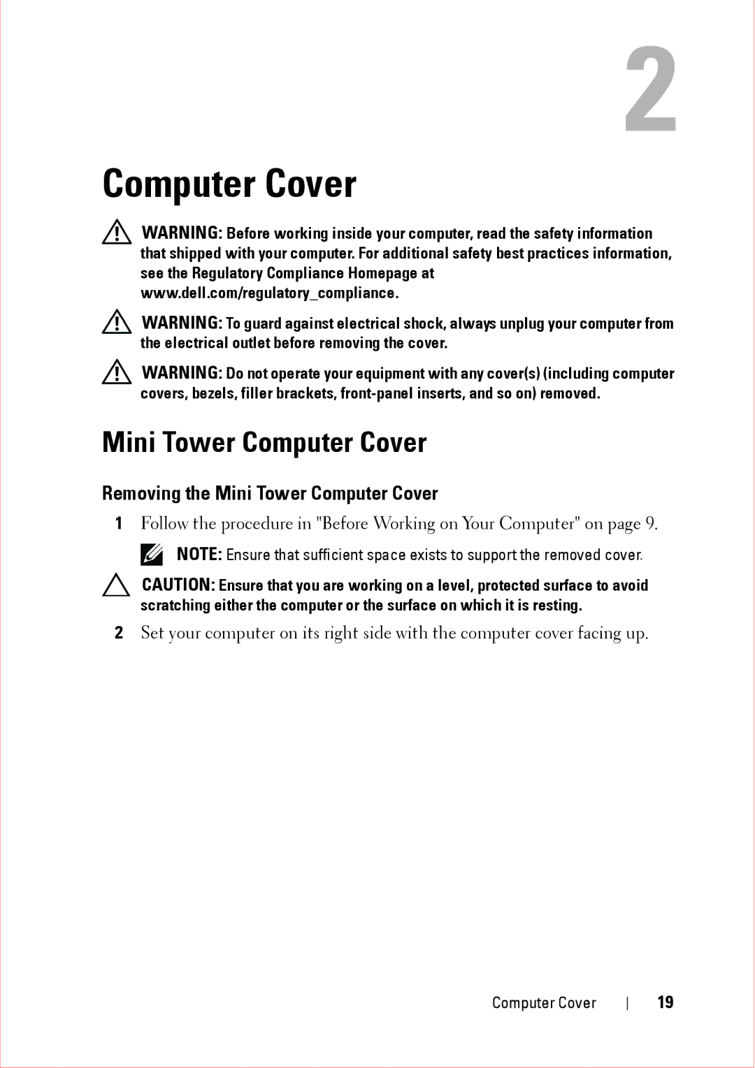 Dell 360 service manual Removing the Mini Tower Computer Cover 