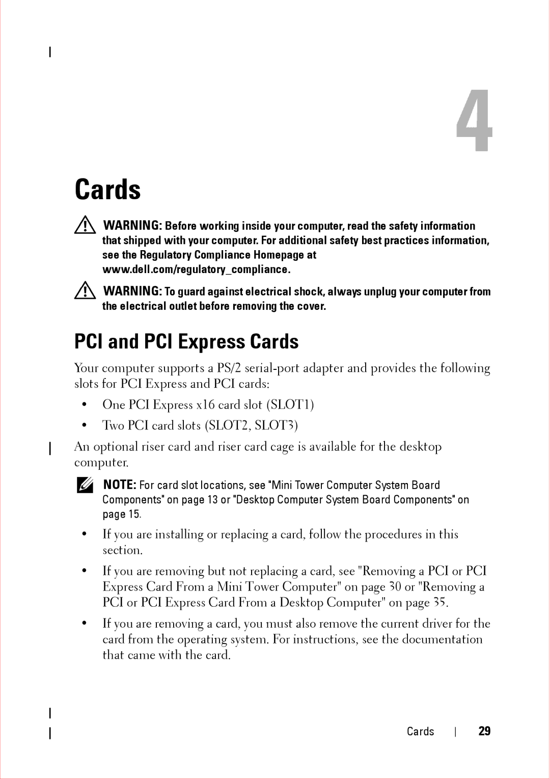 Dell 360 service manual PCI and PCI Express Cards 