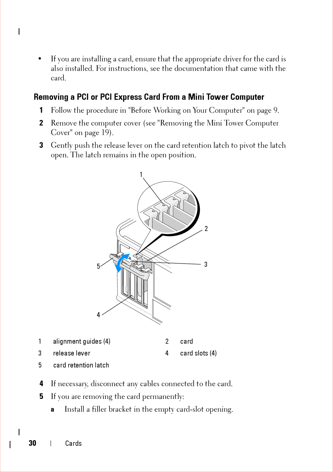 Dell 360 service manual Alignment guides Card Release lever 