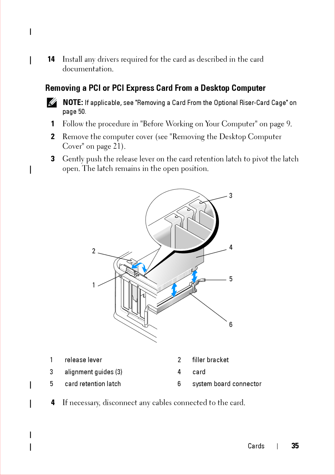 Dell 360 service manual Removing a PCI or PCI Express Card From a Desktop Computer 