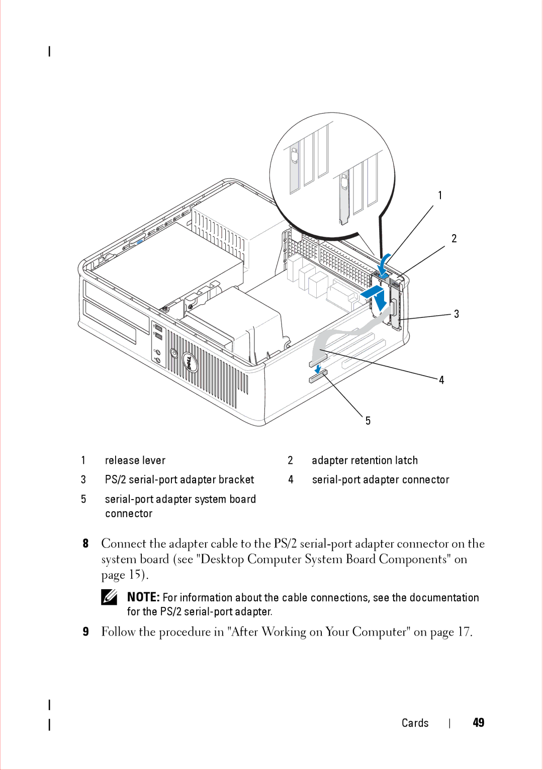 Dell 360 service manual Release lever Adapter retention latch 