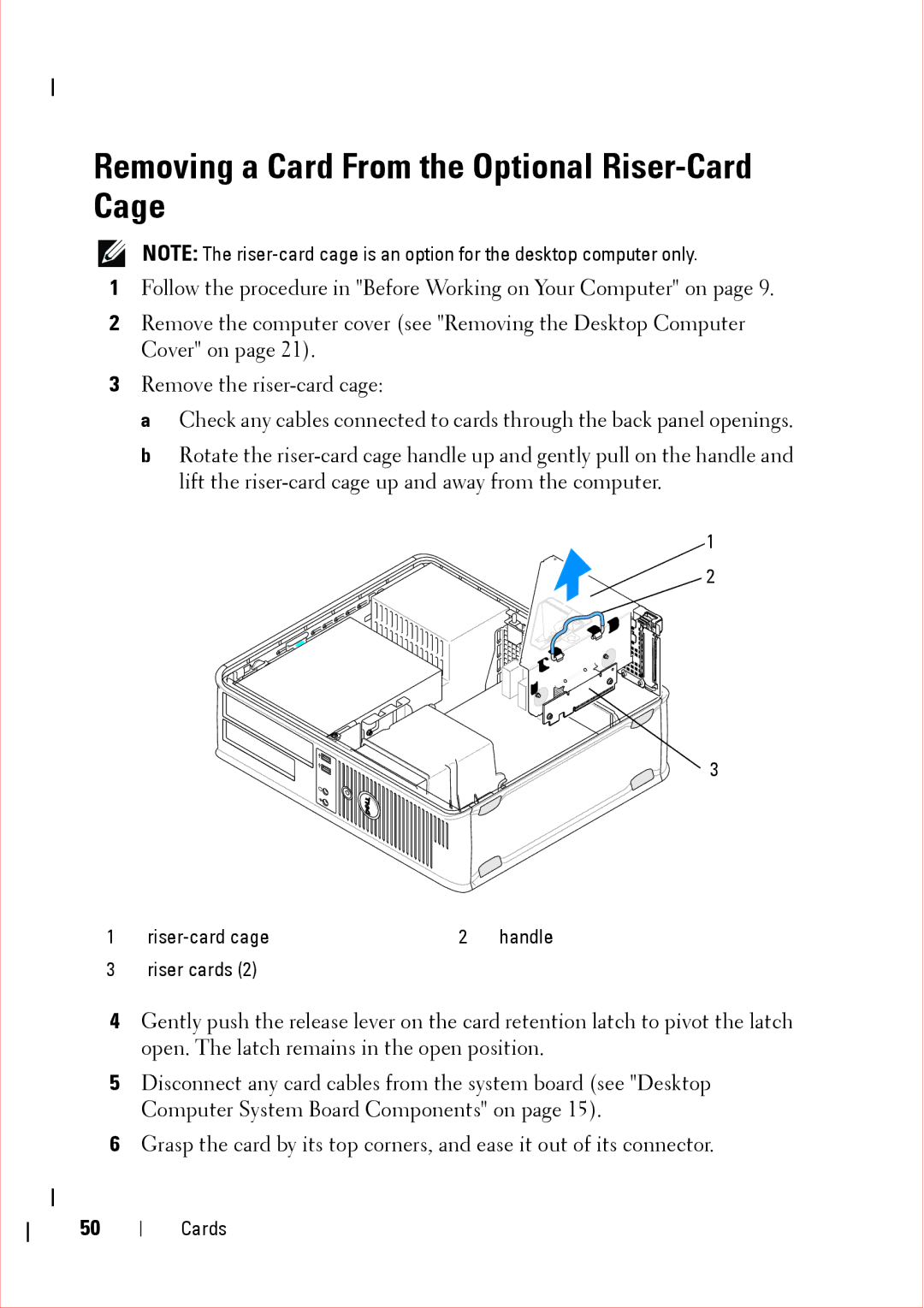 Dell 360 service manual Removing a Card From the Optional Riser-Card Cage 