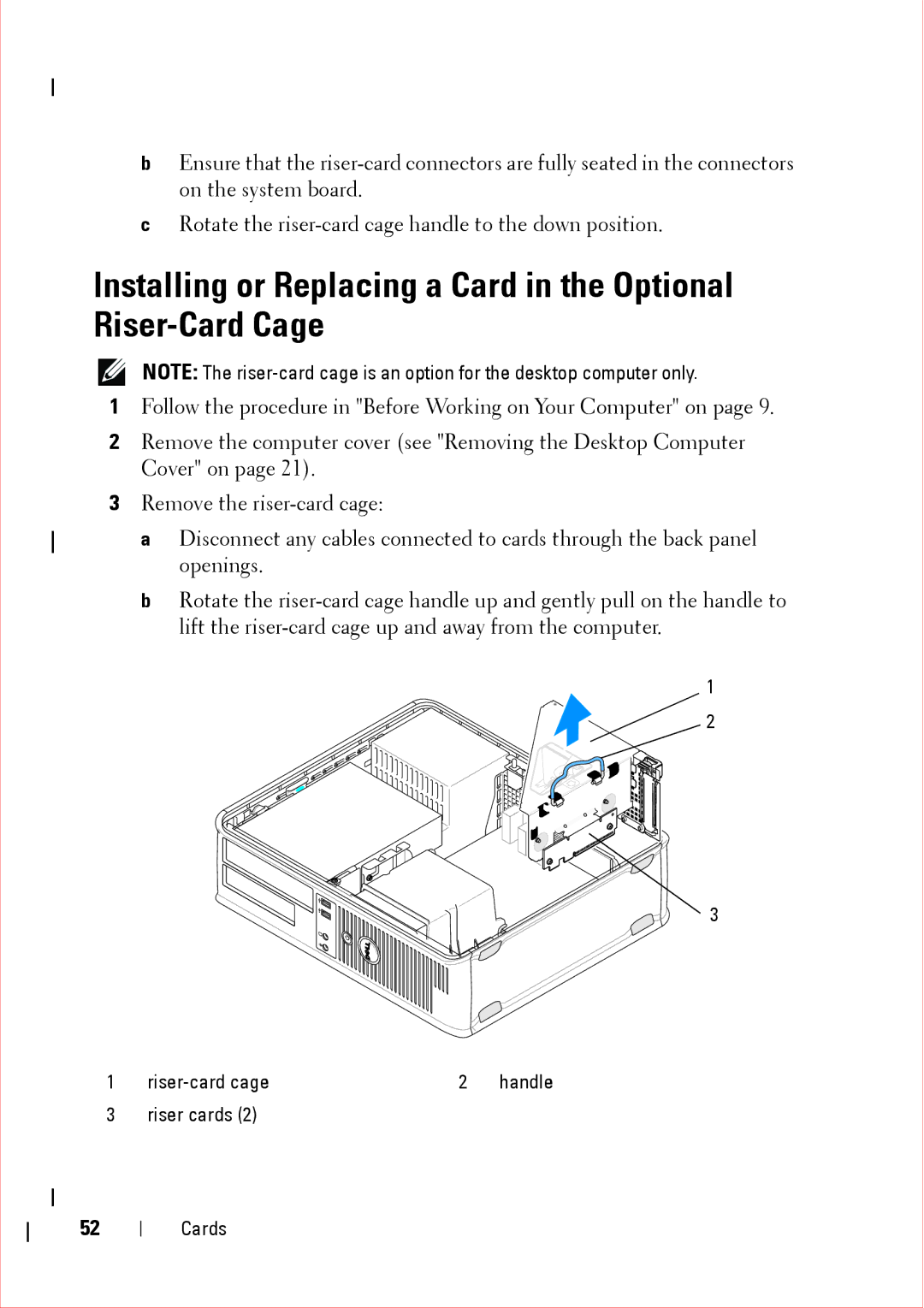 Dell 360 service manual Riser cards Cards 