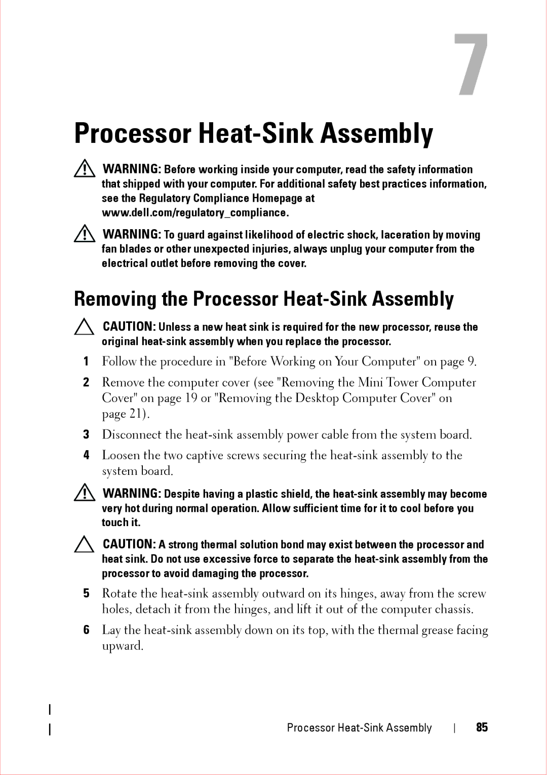 Dell 360 service manual Removing the Processor Heat-Sink Assembly 