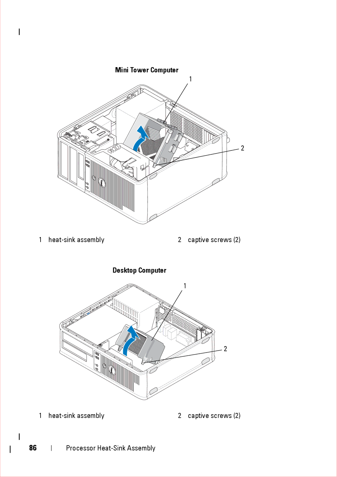 Dell 360 service manual Heat-sink assembly Captive screws 