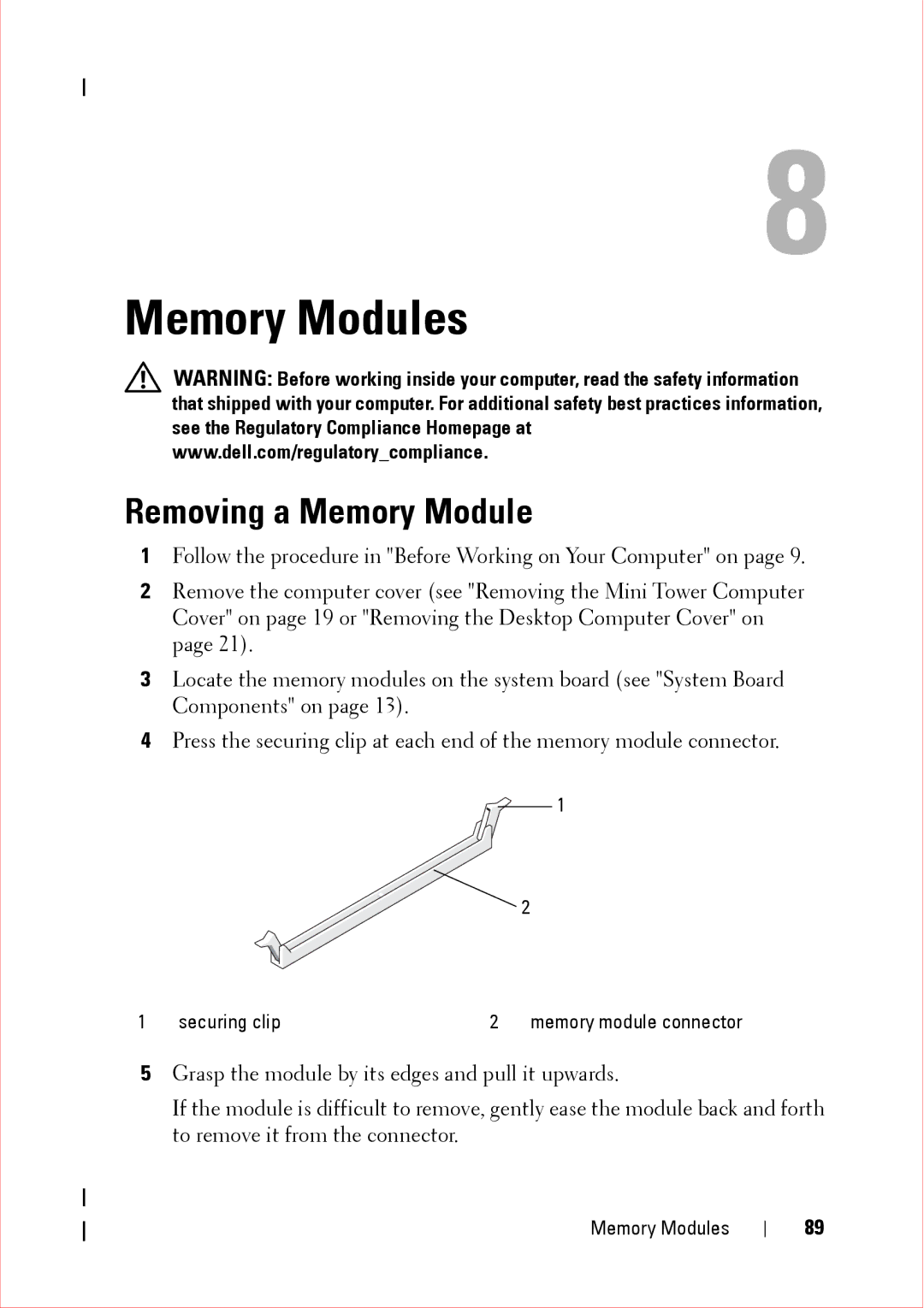 Dell 360 service manual Memory Modules, Removing a Memory Module 