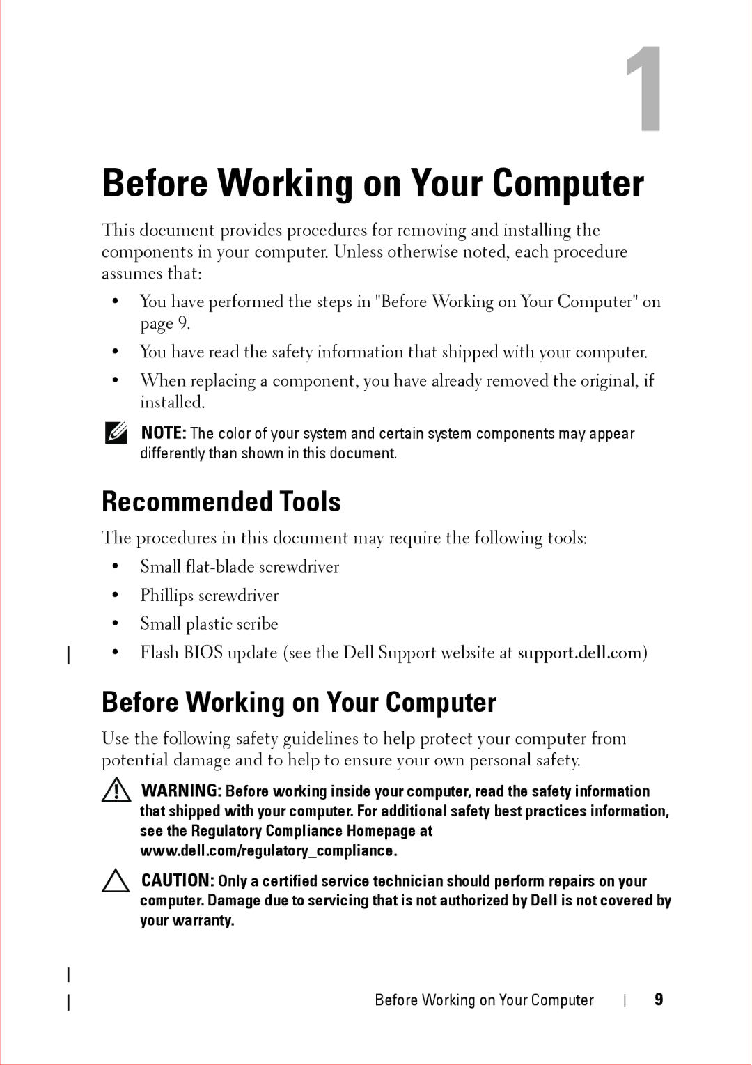 Dell 360 service manual Before Working on Your Computer, Recommended Tools 