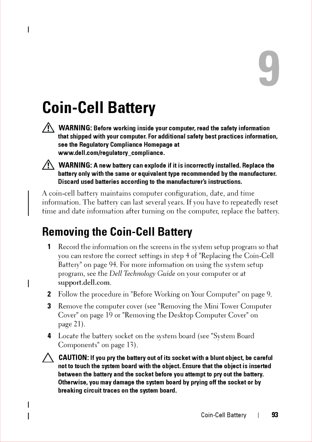 Dell 360 service manual Removing the Coin-Cell Battery 