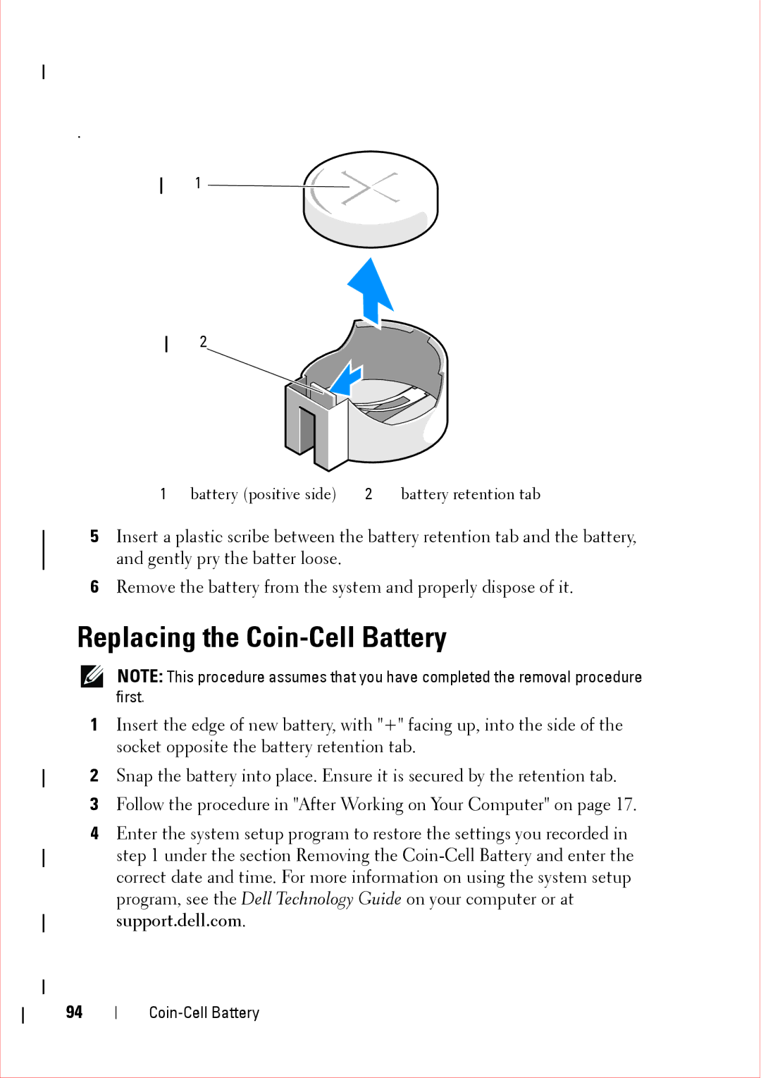 Dell 360 service manual Replacing the Coin-Cell Battery 