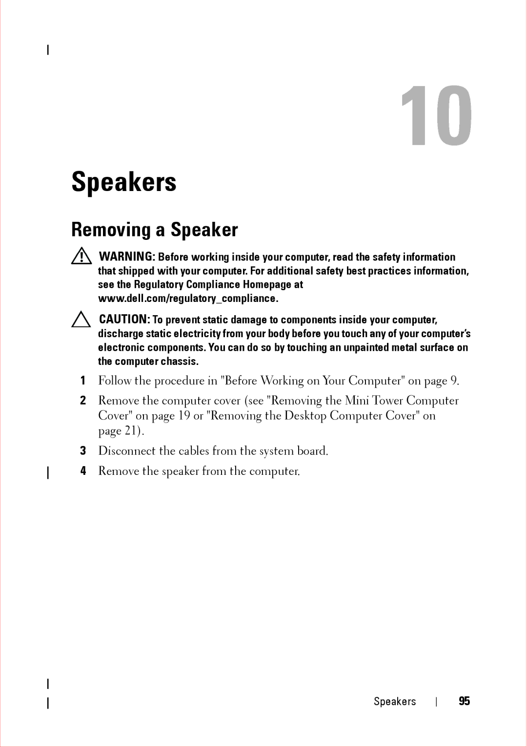 Dell 360 service manual Speakers, Removing a Speaker 