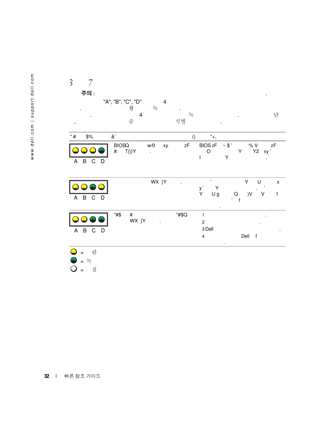 Dell 370, X3156 manual 진단 표시등, = 녹색 = 꺼짐 