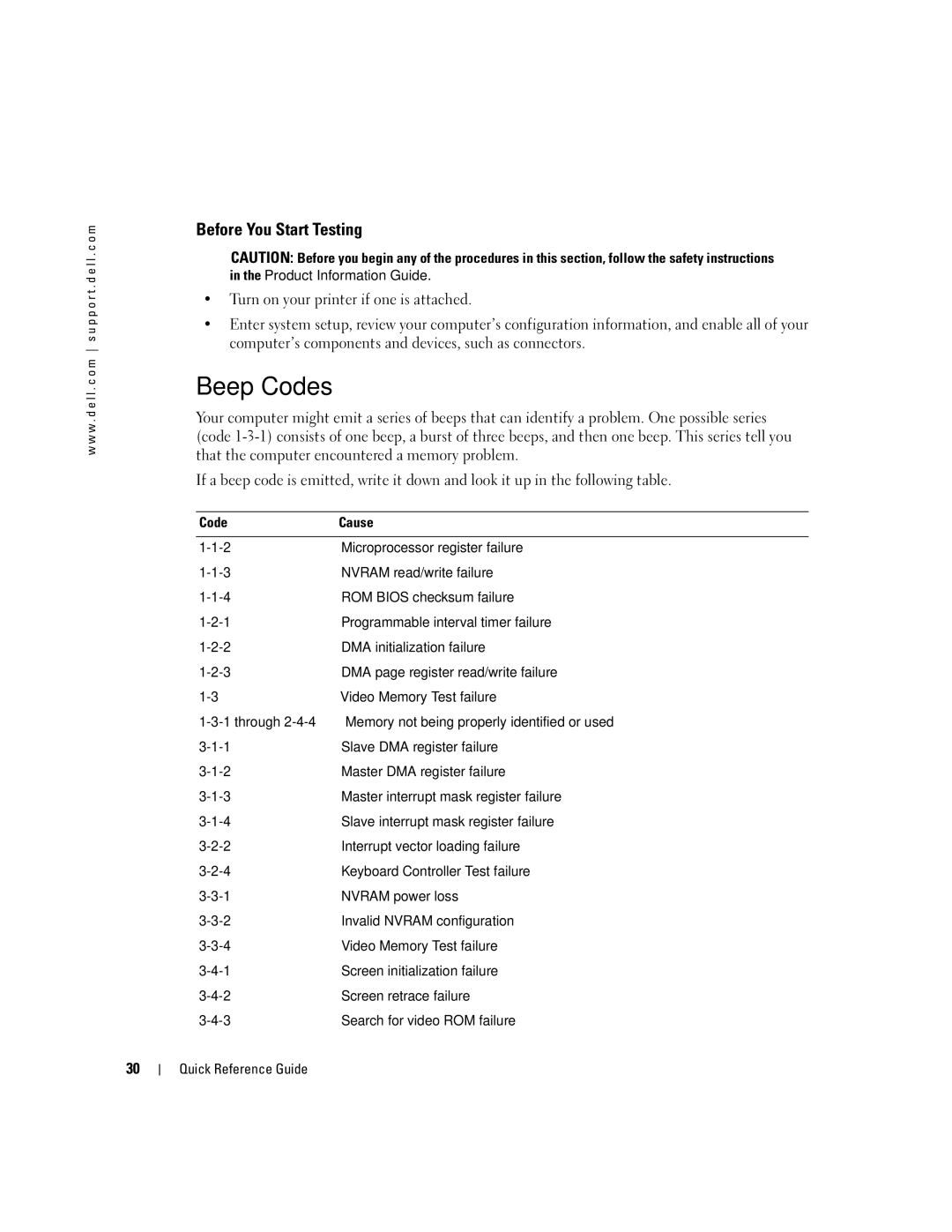 Dell 370, X3156 manual Beep Codes, Before You Start Testing 