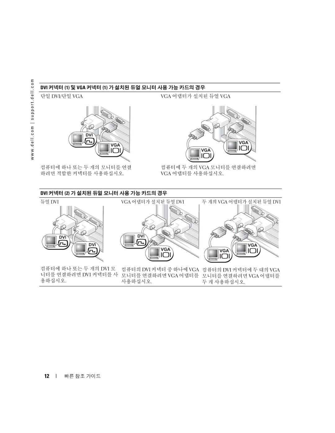 Dell 370, X3156 manual DVI 커넥터 1 및 VGA 커넥터 1 가 설치된 듀얼 모니터 사용 가능 카드의 경우 