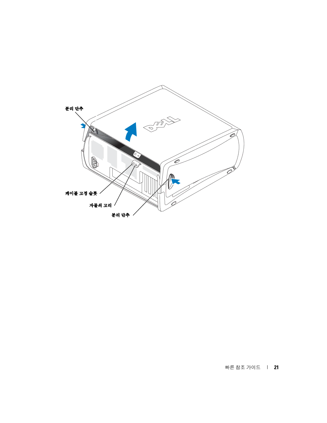 Dell X3156, 370 manual 분리 단추 케이블 고정 슬롯 자물쇠 고리 분리 단추 