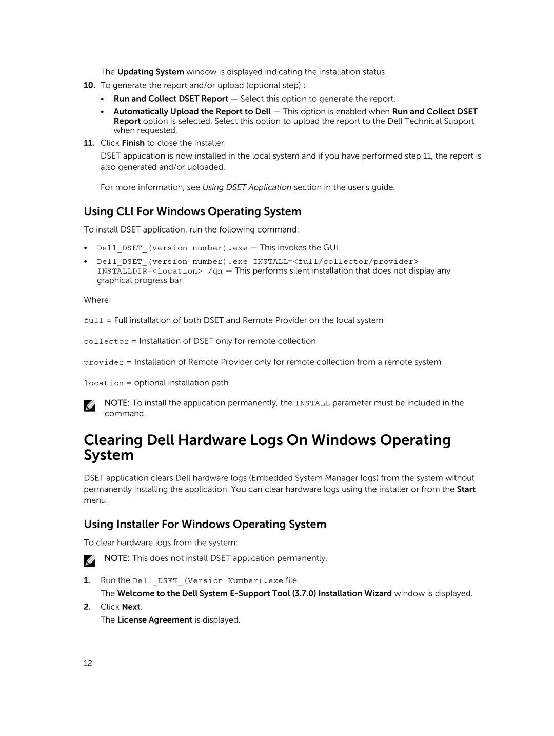 Dell 3.7.0 manual Clearing Dell Hardware Logs On Windows Operating System, Using Installer For Windows Operating System 