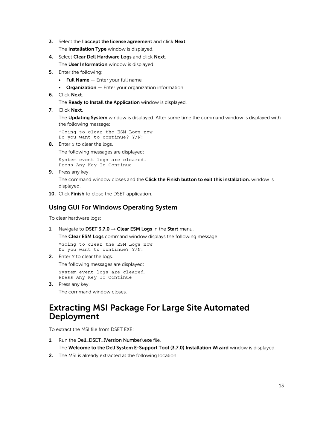 Dell 3.7.0 manual Extracting MSI Package For Large Site Automated Deployment 