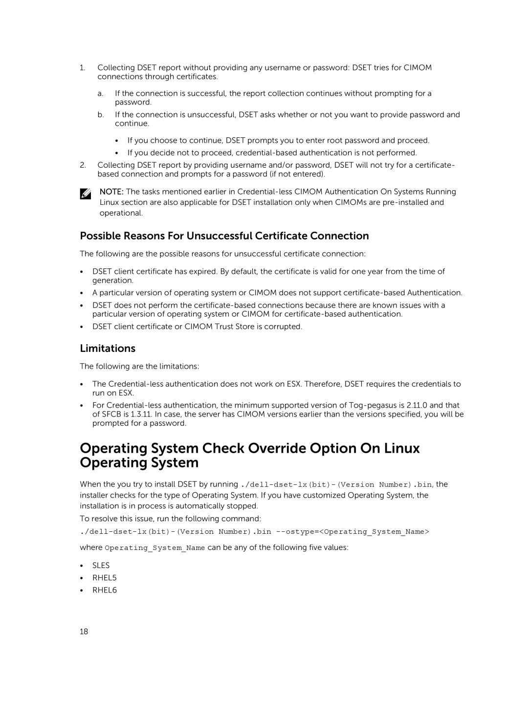 Dell 3.7.0 manual Possible Reasons For Unsuccessful Certificate Connection, Limitations 