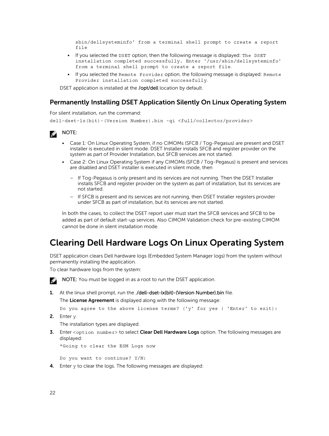 Dell 3.7.0 manual Clearing Dell Hardware Logs On Linux Operating System 