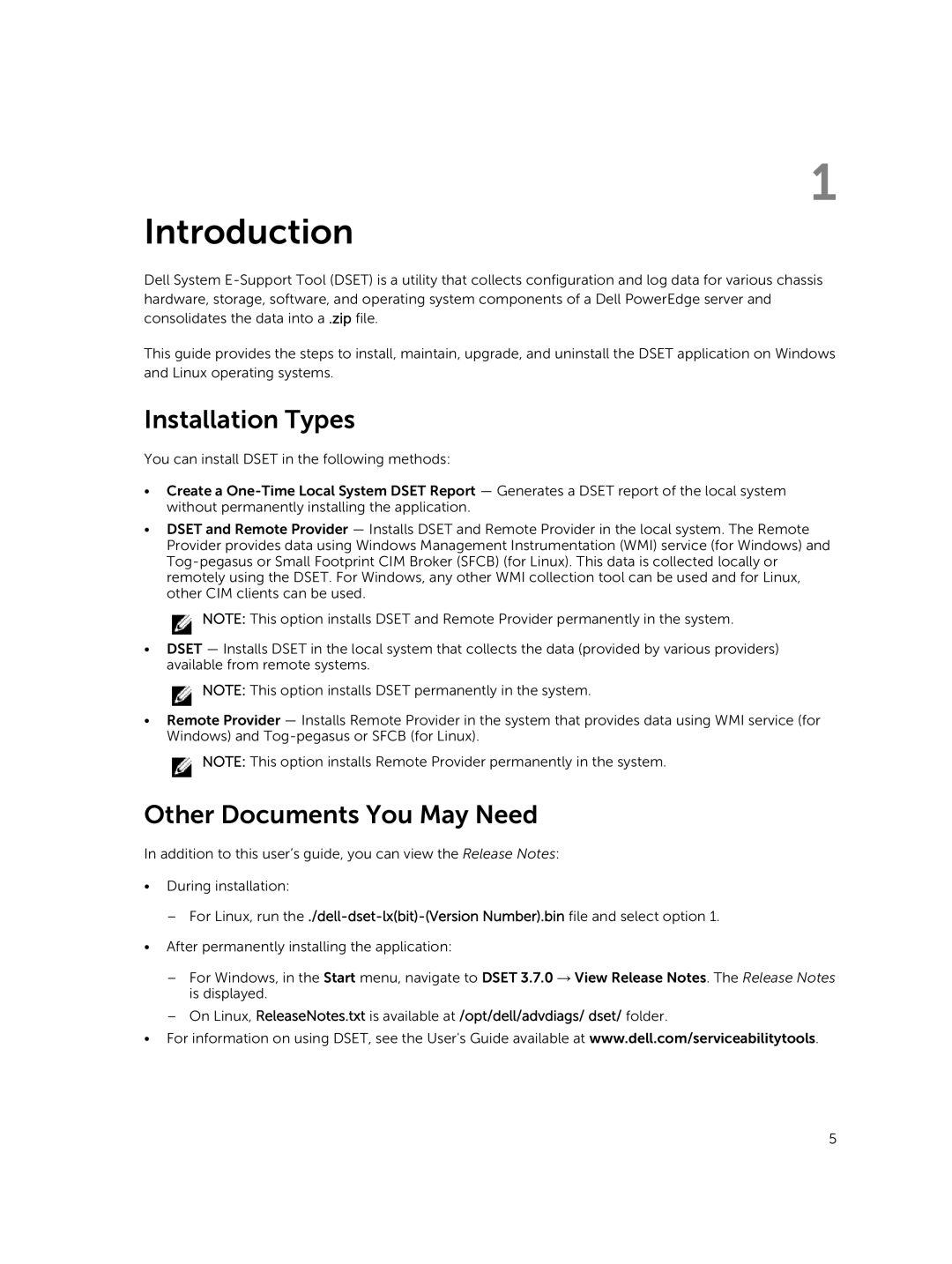 Dell 3.7.0 manual Installation Types, Other Documents You May Need 