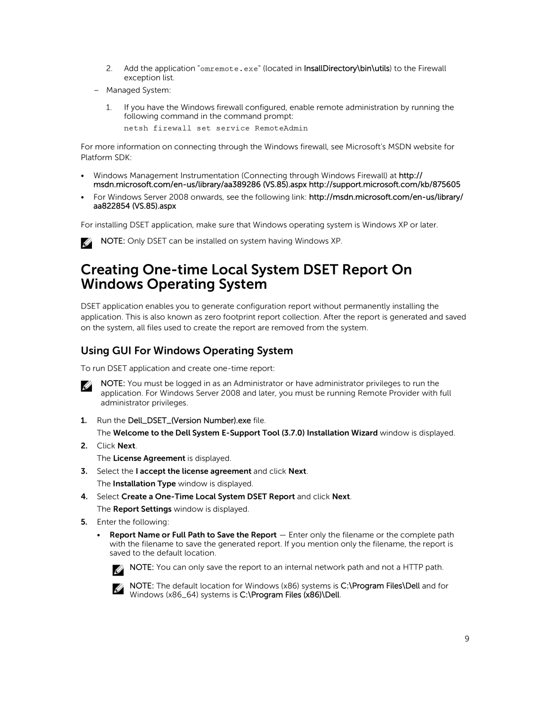 Dell 3.7.0 manual Using GUI For Windows Operating System, Netsh firewall set service RemoteAdmin 