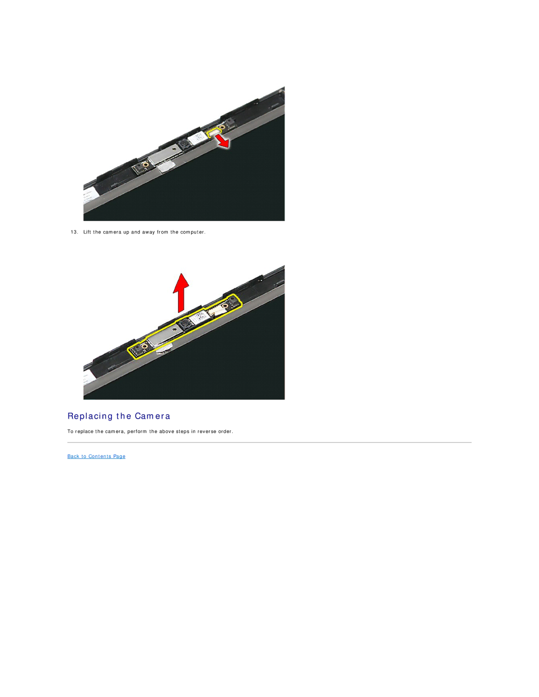 Dell 3700 specifications Replacing the Camera 