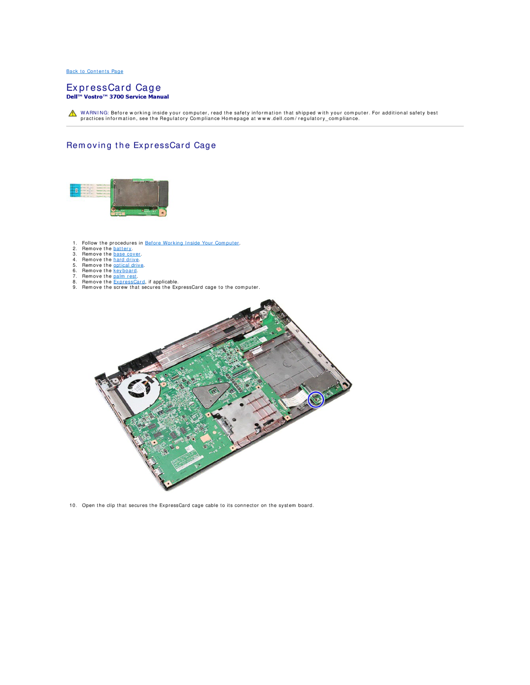 Dell 3700 specifications Removing the ExpressCard Cage 