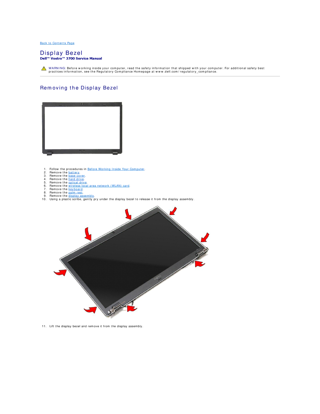 Dell 3700 specifications Removing the Display Bezel 