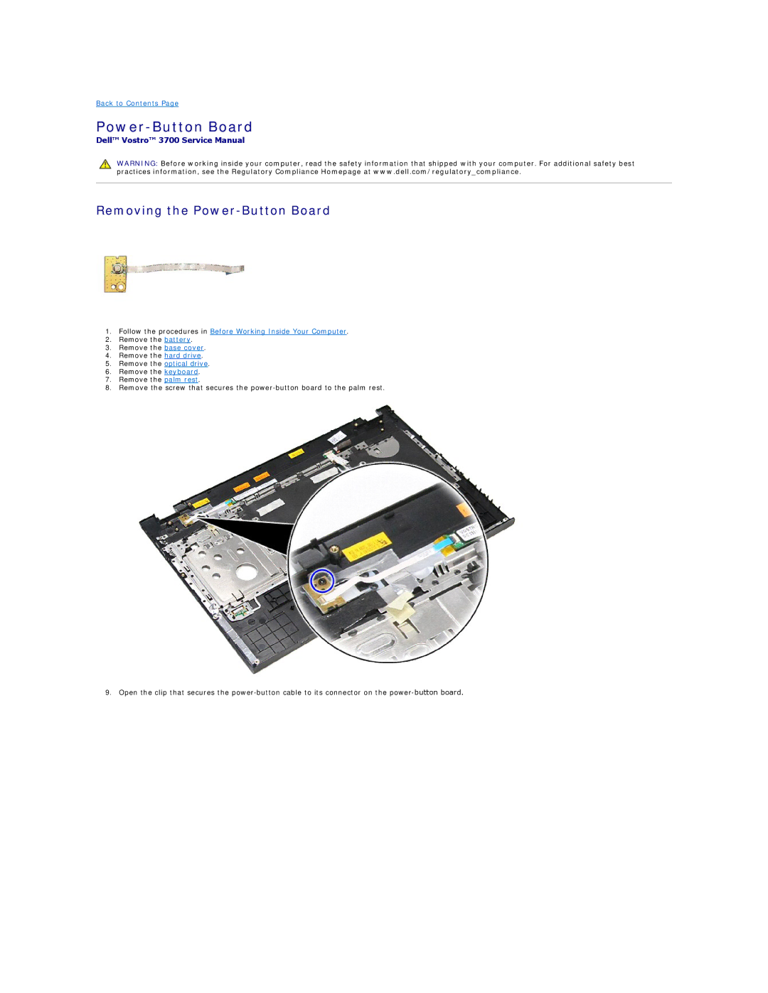 Dell 3700 specifications Removing the Power-Button Board 